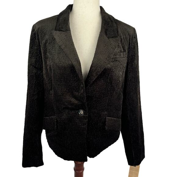 DEMOCRACY CORDUROY‎ CROPPED ONE BUTTON BLAZER IN ESPRESSO NWT WOMEN'S MEDIUM - Picture 1 of 15